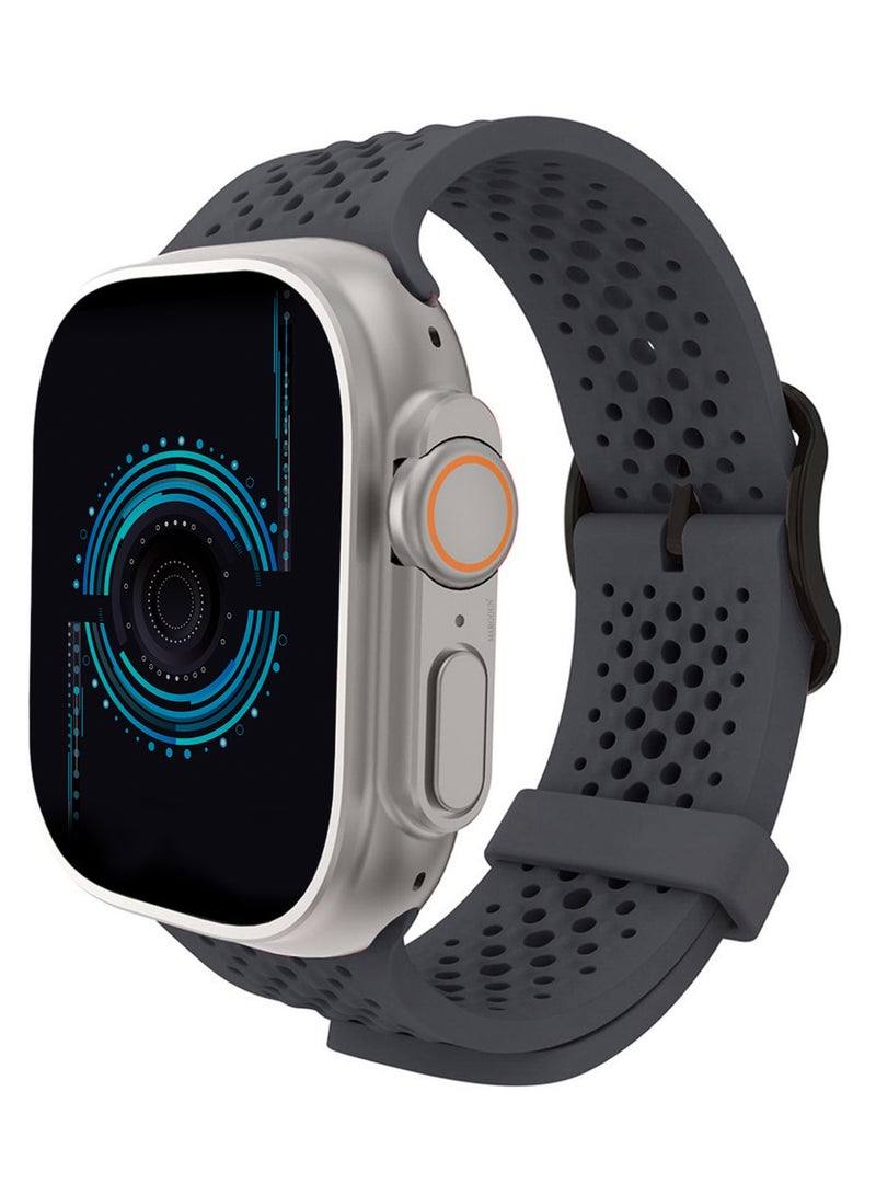 49mm/45mm/44mm/ Sport Silicone Watch Band Compatible with Apple Watch Series 9/8/7/6/5/4/3/2/1 & SE – Breathable Soft Strap with Buckle -  Dark Grey - Image 4