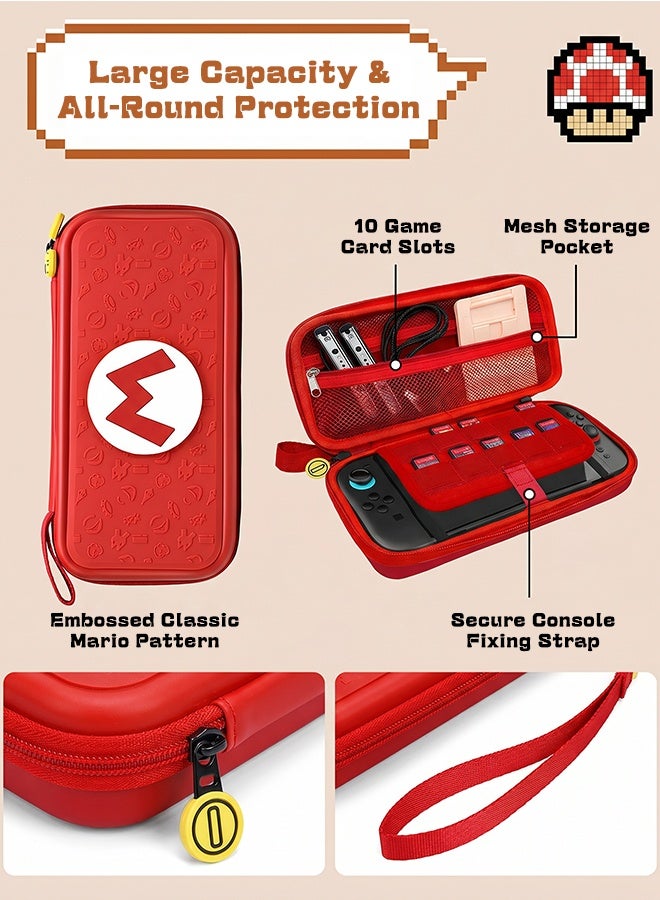 Red Hard Shell Carrying Case for Nintendo Switch – Shockproof Portable Travel Bag with Game Card Slots, Protective Console Pouch & Soft Lining - Image 5