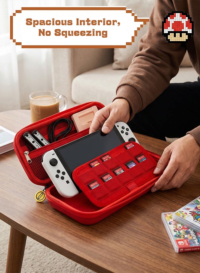 Red Hard Shell Carrying Case for Nintendo Switch – Shockproof Portable Travel Bag with Game Card Slots, Protective Console Pouch & Soft Lining - Image 4