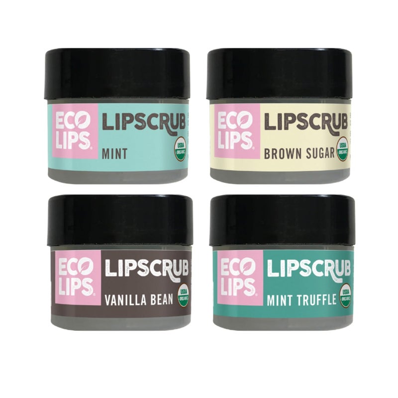 Eco Lips LIP SUGAR SCRUB 4 Pack 4025oz jars 100 Organic Lip Care Treatment with Organic Sugar  Coconut Oil  Gently Exfoliate  Polish Dry Flaky Lips Variety 4Pack