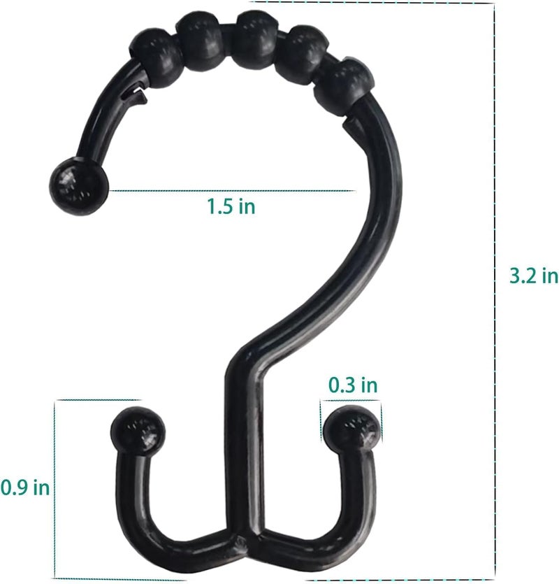 Resze 12 PCS Black Plastic Double Shower Curtain Hooks, Multi-Functional Rings for Bathroom Shower Curtain,Shower Curtain Liner and Kitchen Supplies, etc. - Image 2