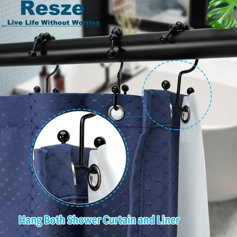 Resze 12 PCS Black Plastic Double Shower Curtain Hooks, Multi-Functional Rings for Bathroom Shower Curtain,Shower Curtain Liner and Kitchen Supplies, etc. - Image 4