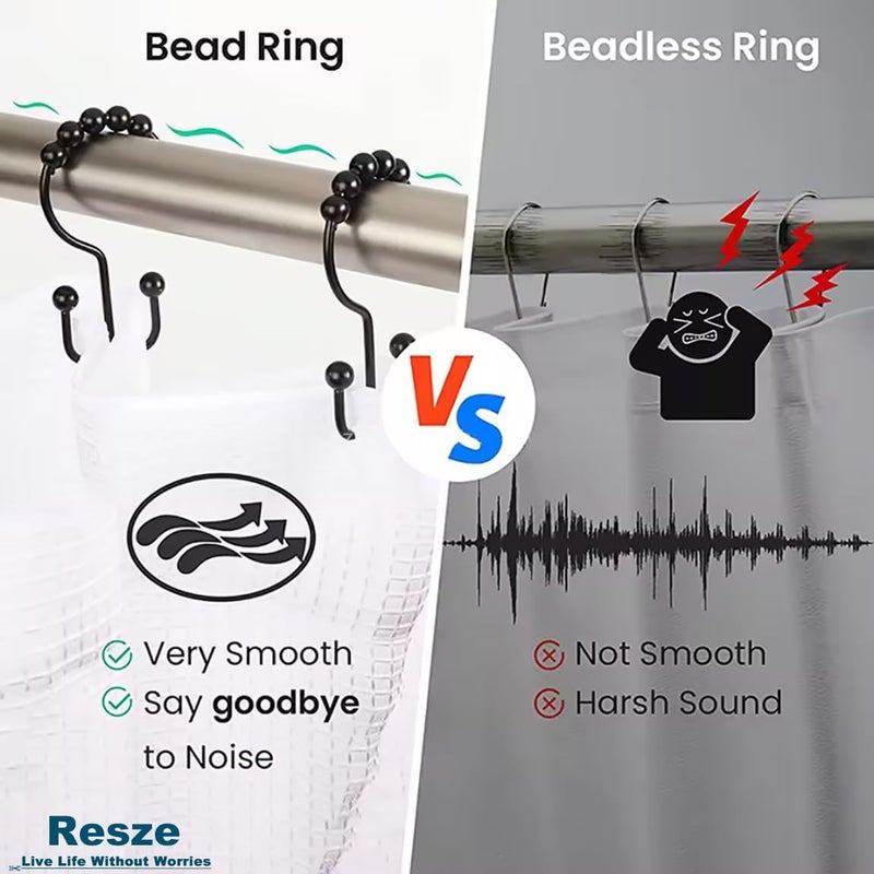 Resze 12 PCS Black Plastic Double Shower Curtain Hooks, Multi-Functional Rings for Bathroom Shower Curtain,Shower Curtain Liner and Kitchen Supplies, etc. - Image 5