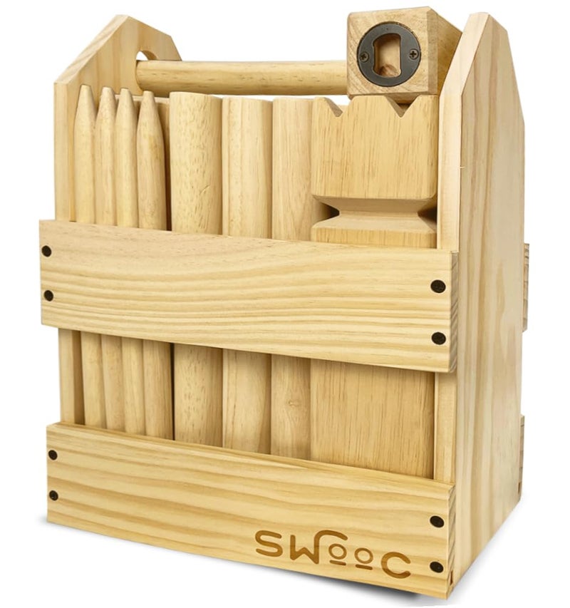 SWOOC Games Kubb Yard Game Set Premium Hardwood Viking Chess Set wWood Crate for Adults Kids Backyard Size Kubb Game for Kuub Tournaments with Friends Viking Game Kuube Outdoor Game - Image 2