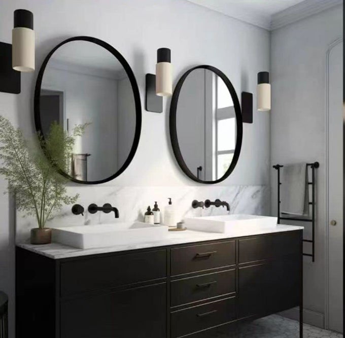 2PACK BLACK ROUND CIRCLE BATHROOM MIRRORS 24INCH FOR WALL DECOR WITH METAL FRAME BATHROOM VANITY MIRROR ENTRYWAY MIRROR