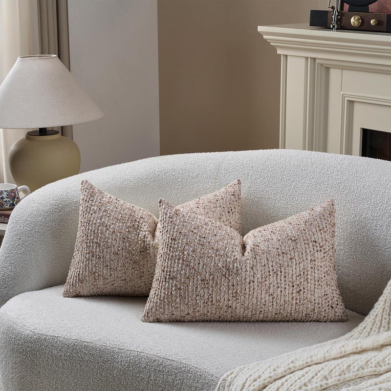 DEZENE 12x20 Beige Lumbar Pillow Cover Textured Boucle Striped Chic Morden Boho Accent Farmhouse Rectangular Decorative Couch Pillow Case for Home Decor Bed Sofa Living Room - Image 5