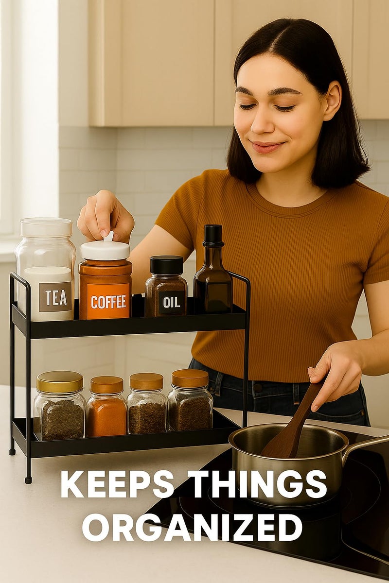 HOMENU Kitchen Stand 2 Tier Rack Storage Kitchen Counter Top Organizer Rack Shelf Bathroom Organiser Stand Oil,Sugar,Tea,Coffee Corner Steel - Image 4