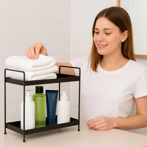 HOMENU Kitchen Stand 2 Tier Rack Storage Kitchen Counter Top Organizer Rack Shelf Bathroom Organiser Stand Oil,Sugar,Tea,Coffee Corner Steel - Image 3