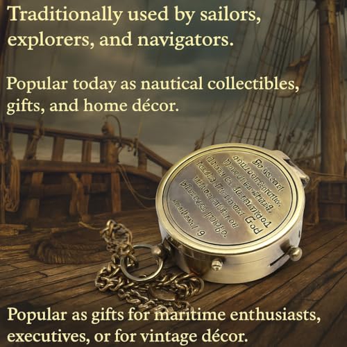 OCEAN REPLICAS Be Strong and Courageous Compass – Antique Nautical Magnetic Compass with Engraved Scripture Quote – Baptism Gift with Wooden Box for Son, Father, Husband, Loved One - Image 4
