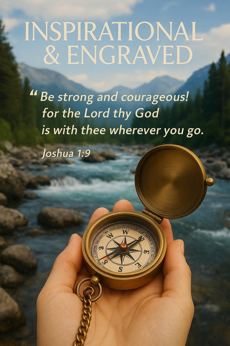 OCEAN REPLICAS Be Strong and Courageous Compass – Antique Nautical Magnetic Compass with Engraved Scripture Quote – Baptism Gift with Wooden Box for Son, Father, Husband, Loved One - Image 2