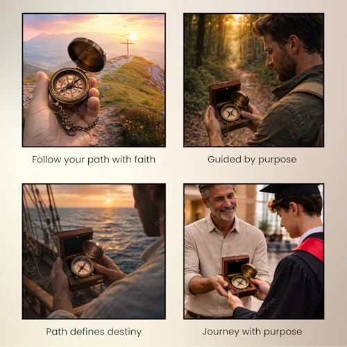 OCEAN REPLICAS Be Strong and Courageous Compass – Antique Nautical Magnetic Compass with Engraved Scripture Quote – Baptism Gift with Wooden Box for Son, Father, Husband, Loved One - Image 3