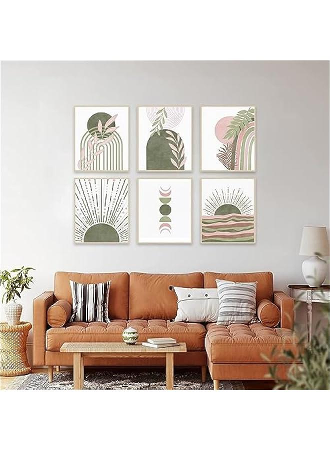 KBKBART مطبوعات فنية جدارية بنمط بوهو اخضر مريمي، ديكور حائط بوهو هندسي تجريدي على شكل ورقة شجر وقمر وخط قوس قزح، لوحات بوهو خضراء بسيطة لديكور غرفة النوم والمعرض وغرفة المعيشة والحمام وديكور المنزل (8×10 انش - Image 4
