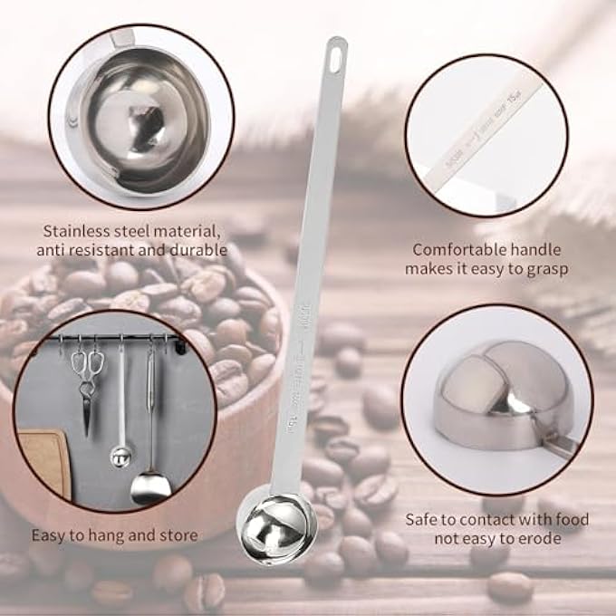 ريحني ملعقة كبيرة من ملعقة قهوة، مقبض طويل ملعقة قياس من الفولاذ المقاوم للصدأ ملعقة كبيرة ملعقة كبيرة للقياس، ملعقة قهوة 15 مل ملعقة قهوة فضية بحجم واحد - Image 3