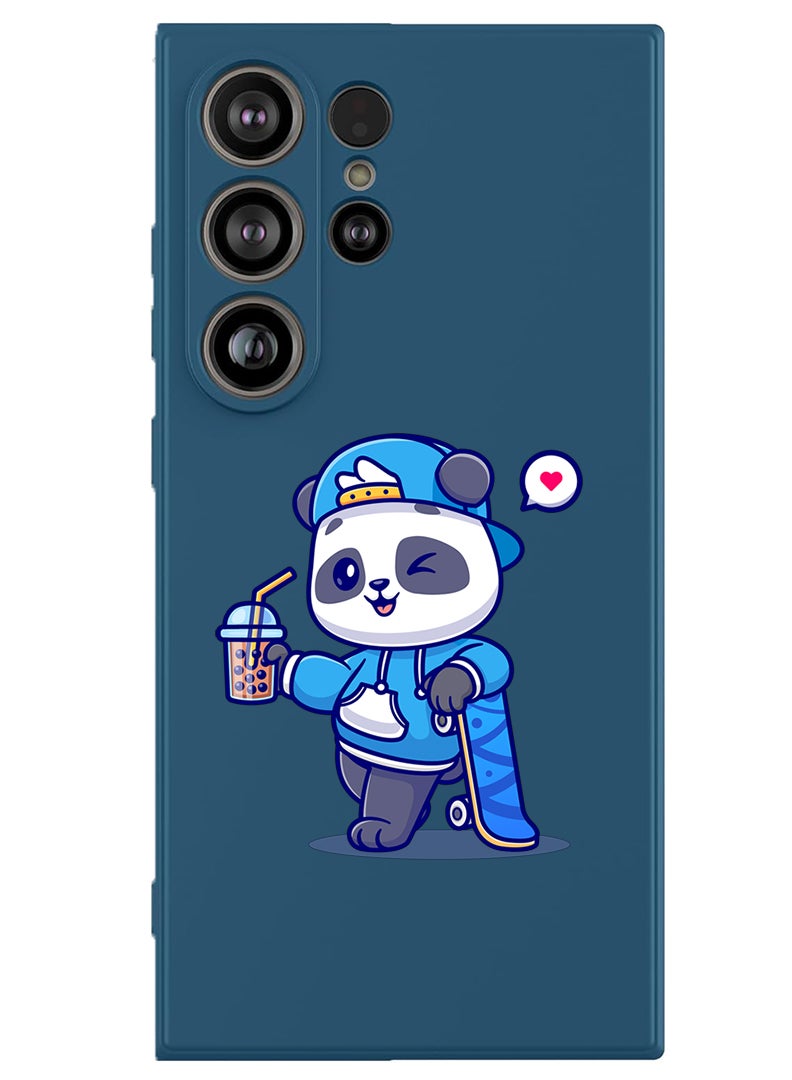 Theodor Protective Slim Fit Case Liquid Silicone Cover with Full Body Protection Anti-Scratch Shockproof Case For Samsung Galaxy S25 Ultra (Blue) - Panda having Drink - Image 1