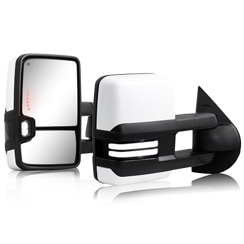 Sanooer Switchback Towing Mirror, for 2007-2014 Chevy Silverado GMC Sierra Tow Mirrors with Power Adjusted Heated Glass Running Light Turn Signal Light Backup Lamp Painted White 8624 - Image 1