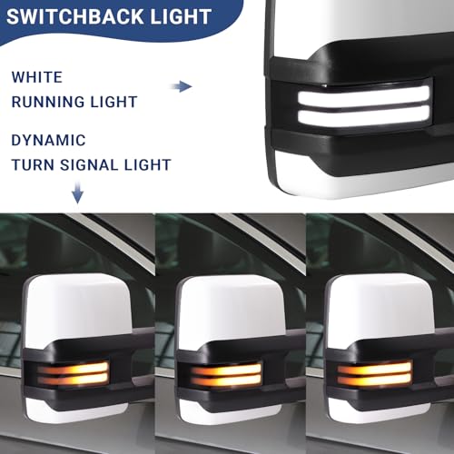 Sanooer Switchback Towing Mirror, for 2007-2014 Chevy Silverado GMC Sierra Tow Mirrors with Power Adjusted Heated Glass Running Light Turn Signal Light Backup Lamp Painted White 8624 - Image 2