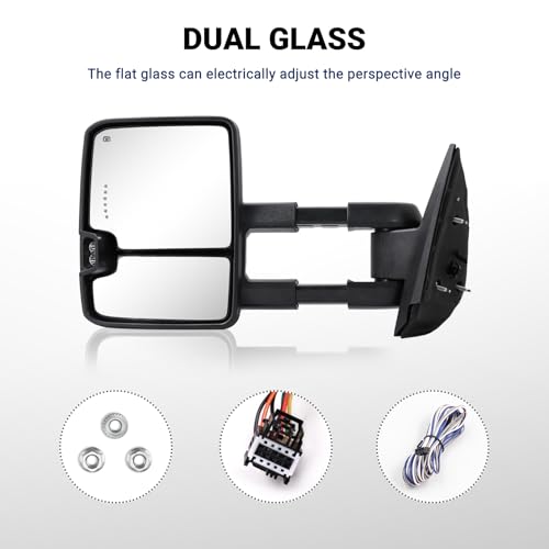 Sanooer Switchback Towing Mirror, for 2007-2014 Chevy Silverado GMC Sierra Tow Mirrors with Power Adjusted Heated Glass Running Light Turn Signal Light Backup Lamp Painted White 8624 - Image 5