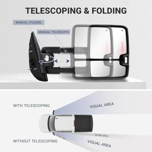 Sanooer Switchback Towing Mirror, for 2007-2014 Chevy Silverado GMC Sierra Tow Mirrors with Power Adjusted Heated Glass Running Light Turn Signal Light Backup Lamp Painted White 8624 - Image 4