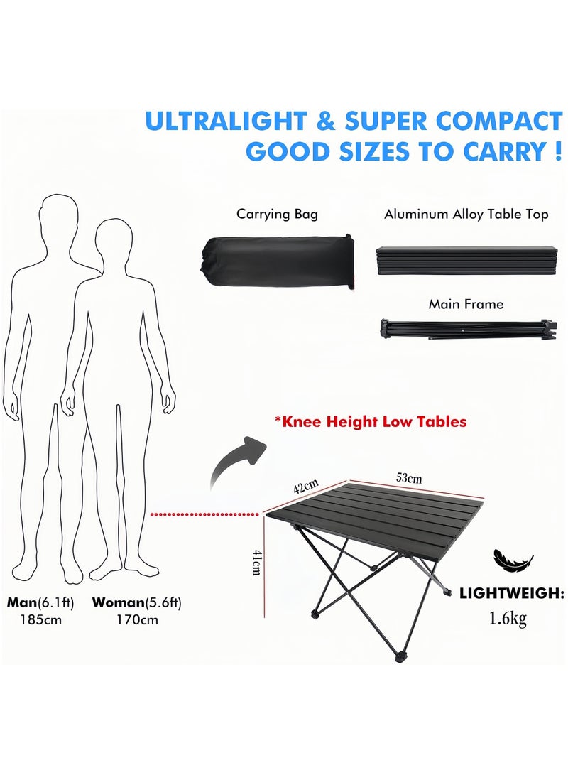KUYING Portable Camping Table - Ultra light small folding table with aluminum top and carrying bag, outdoor, picnic, barbecue, cooking, home beach table (black) - Image 3