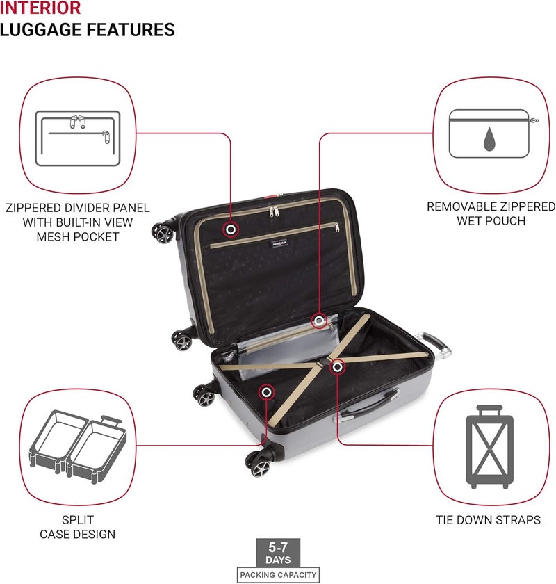 SWISSGEAR حقائب سفر سويس جير 7585 الصلبة القابلة للتوسيع مع عجلات دوارة فضية مقاس متوسط 23 إنش - Image 4