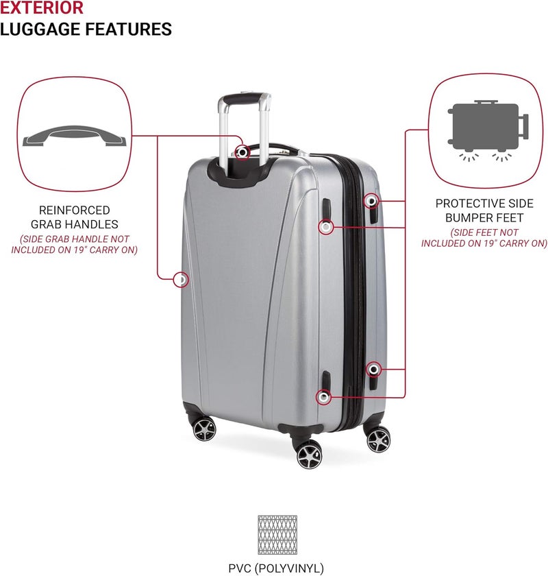 SWISSGEAR حقائب سفر سويس جير 7585 الصلبة القابلة للتوسيع مع عجلات دوارة فضية مقاس متوسط 23 إنش - Image 3