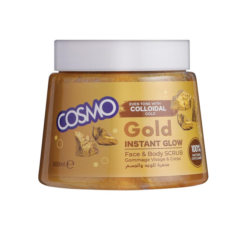 COSMO كوزمو مقشر الذهب الغروي الفوري للوجه والجسم 500 مل، يزيل الرؤوس السوداء، الجلد الميت، مستخلصات طبيعية 100%، مقشرات تنظيف عميق، بشرة ناعمة وحريرية، للنساء والرجال