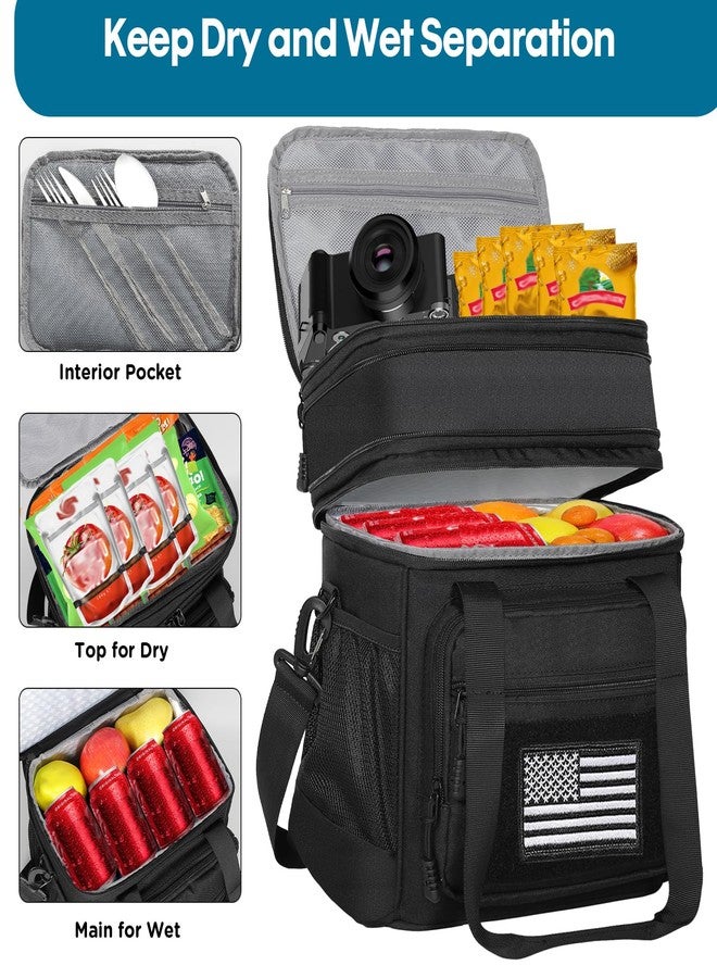 GLENKEY Double Deck Insulated Lunch Box, Expandable Large Lunch Bag Leakproof Cooler Bag Lunch Pail for Men Women Adults Work Shifts Travel Daytrip, 16L, Black - Image 2