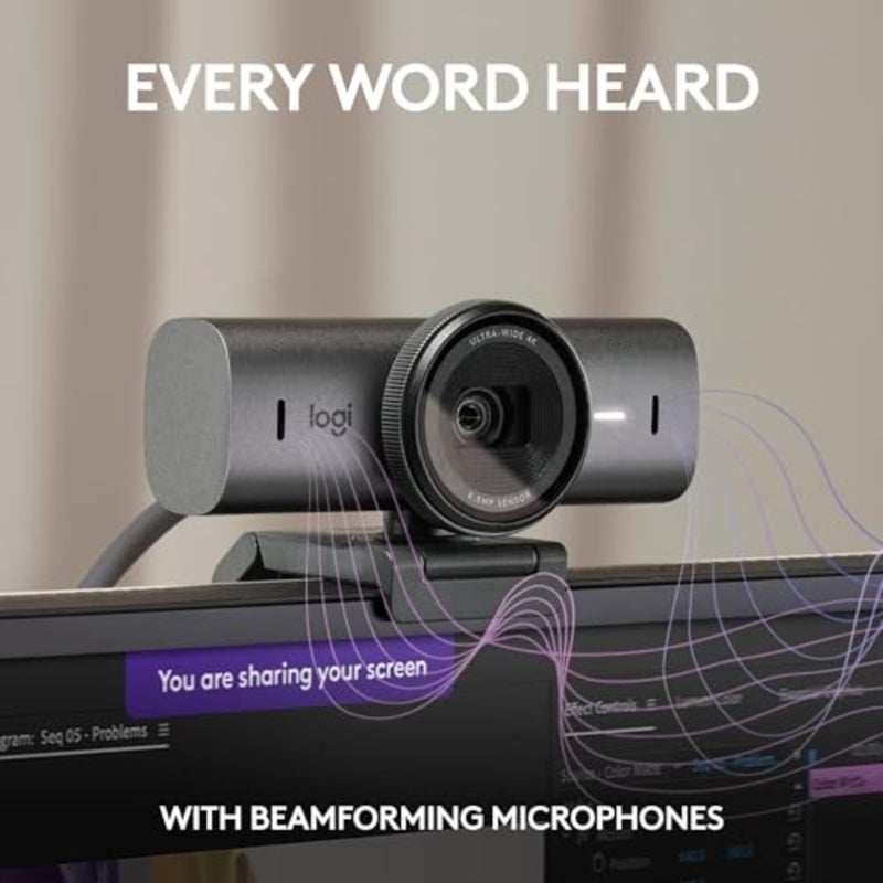 كاميرا ويب MX BRIO Ultra HD 4K لمؤتمرات الفيديو، وجسم من البولي كربونات الجرافيت، ولون جرافيت، وجودة صورة محسنة بالذكاء الاصطناعي وشاشة للخصوصية - Image 4