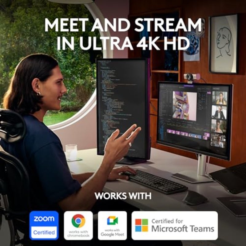 كاميرا ويب MX BRIO Ultra HD 4K لمؤتمرات الفيديو، وجسم من البولي كربونات الجرافيت، ولون جرافيت، وجودة صورة محسنة بالذكاء الاصطناعي وشاشة للخصوصية - Image 2