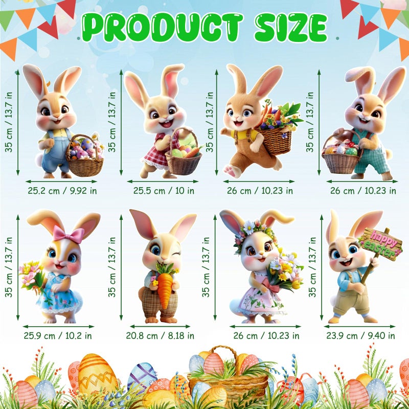 Uranus&No.1 8 PCS Easter Yard Decorations Outdoor, Outside Decoration for Yard, Waterproof Bunny Decorations, Cute 3D Plastic Rabbit Yard Signs with Stakes, Easter Lawn Ornaments for Garden Lawn Patio Home Decor - Image 2