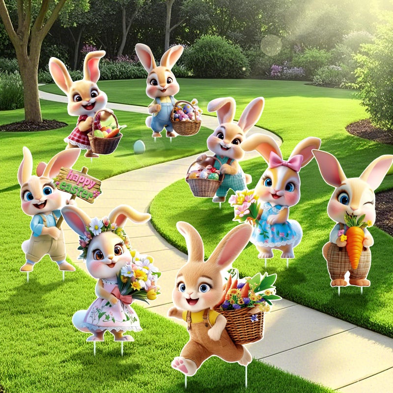 Uranus&No.1 8 PCS Easter Yard Decorations Outdoor, Outside Decoration for Yard, Waterproof Bunny Decorations, Cute 3D Plastic Rabbit Yard Signs with Stakes, Easter Lawn Ornaments for Garden Lawn Patio Home Decor - Image 4