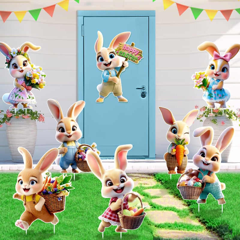 Uranus&No.1 8 PCS Easter Yard Decorations Outdoor, Outside Decoration for Yard, Waterproof Bunny Decorations, Cute 3D Plastic Rabbit Yard Signs with Stakes, Easter Lawn Ornaments for Garden Lawn Patio Home Decor - Image 5