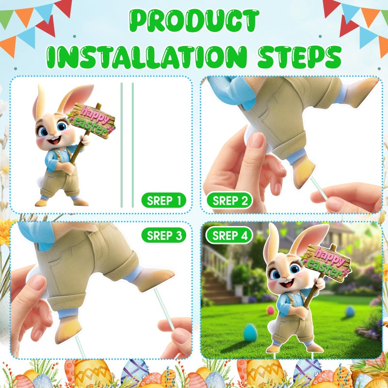Uranus&No.1 8 PCS Easter Yard Decorations Outdoor, Outside Decoration for Yard, Waterproof Bunny Decorations, Cute 3D Plastic Rabbit Yard Signs with Stakes, Easter Lawn Ornaments for Garden Lawn Patio Home Decor - Image 3