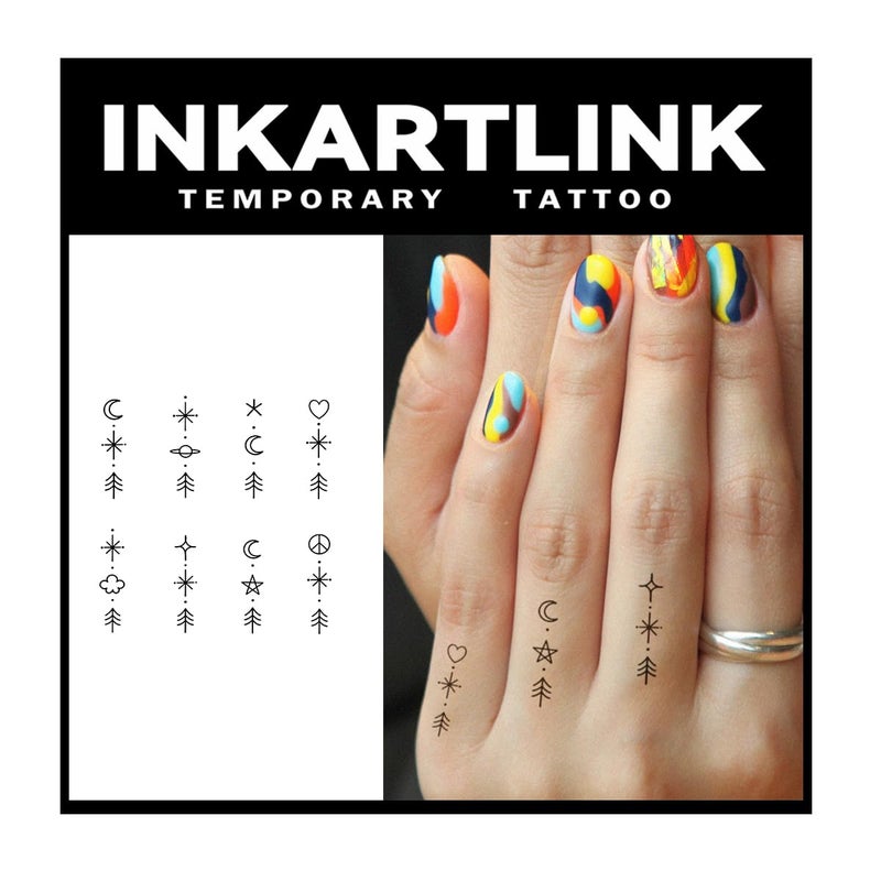 INKARTLINK Tattoo Tech 2 Sheets Medium Semi Permanent Tattoo Temporary Tattoos Last 12 Weeks Waterproof Realistic Look No Adhesive No Reflection Minimalist Lines