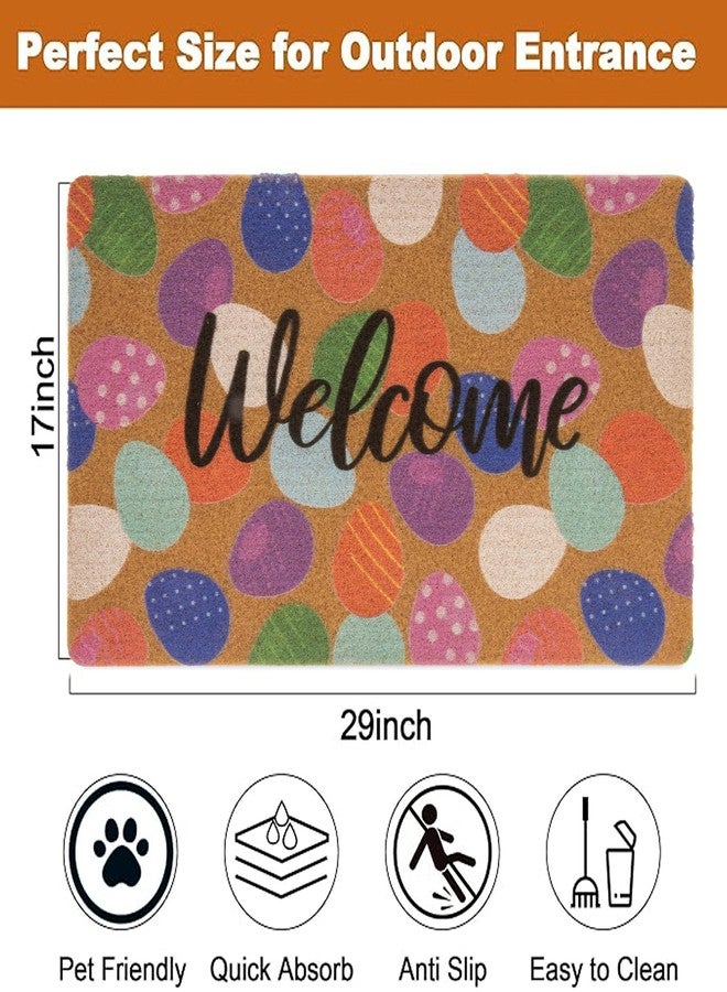 OVOY Spring-Easter-Weclome-Doormat Outdoor-Entrance - Faux-Coir Non-Slip Easter-Egg Front-Door-Mat Christmas Decor 17''x30'' - Image 3