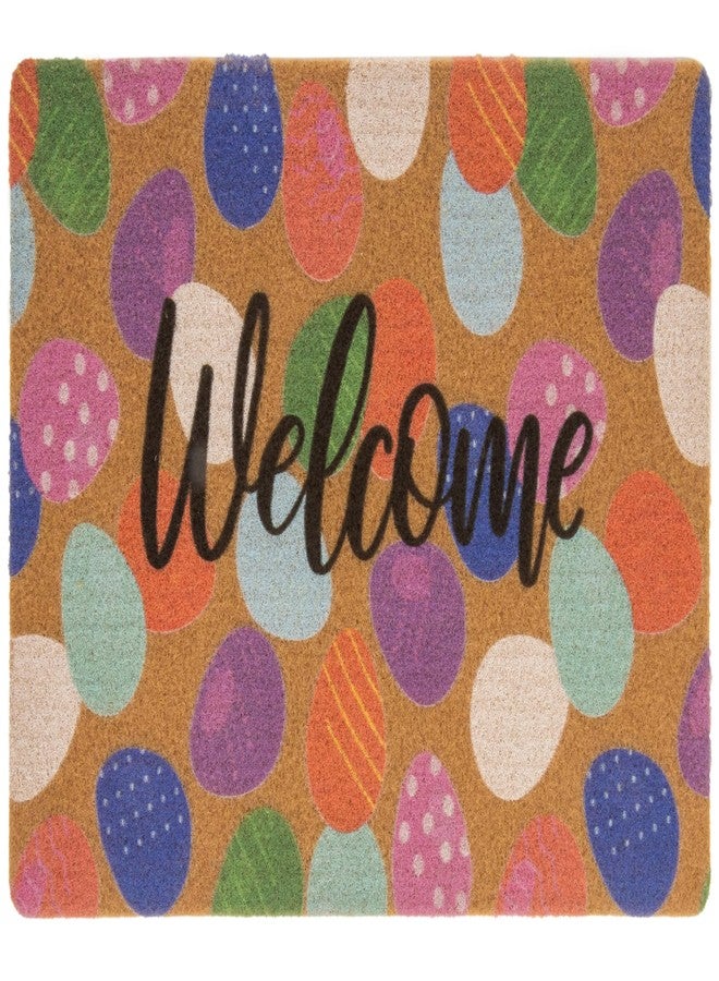 OVOY Spring-Easter-Weclome-Doormat Outdoor-Entrance - Faux-Coir Non-Slip Easter-Egg Front-Door-Mat Christmas Decor 17''x30'' - Image 1