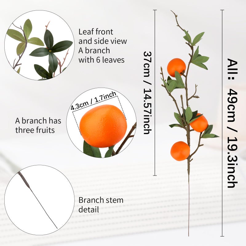 Woration 4PCS Artificial Orange Branches Simulation Tangerine Plastic Tree Plant Stem with Fruit Fake Greenery Home DIY DÃ©cor Props 19.3inch - Image 2