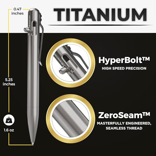 BASTION® Luxury Bolt Action Pen, Durable Professional Ballpoint Pen with Fine Tip, EDC Pen Ink Refillable Pen - 100% Titanium - Image 2