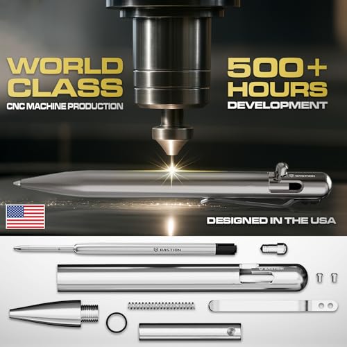 BASTION® Luxury Bolt Action Pen, Durable Professional Ballpoint Pen with Fine Tip, EDC Pen Ink Refillable Pen - 100% Titanium - Image 4