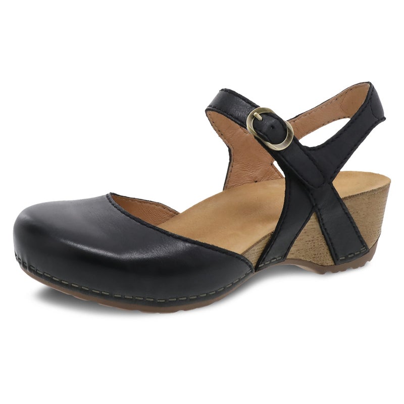 Dansko Tiffani Wedge Sandal for Women Cushioned Contoured Footbed for AllDay Comfort and Support Black Sandals 758 M US