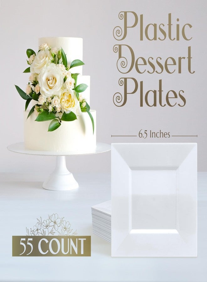 Reli. 55 Pcs Square Plastic Plates Disposable | 6.5" White Disposable Dessert Plates for Party | Hard Plastic | Fancy for Party, Wedding, Small Appetizer, Salads, Dessert - Image 2