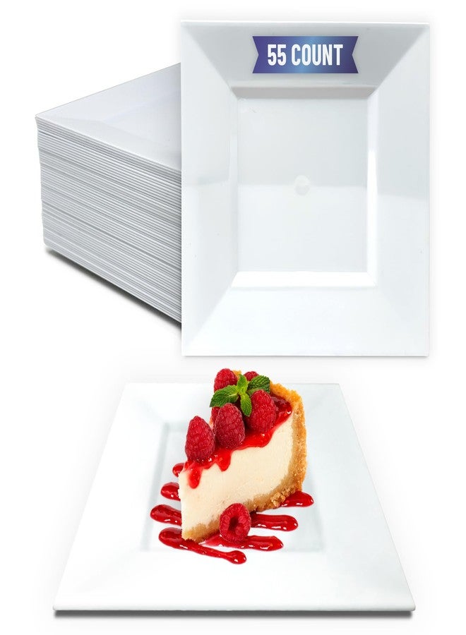 Reli. 55 Pcs Square Plastic Plates Disposable | 6.5" White Disposable Dessert Plates for Party | Hard Plastic | Fancy for Party, Wedding, Small Appetizer, Salads, Dessert - Image 1