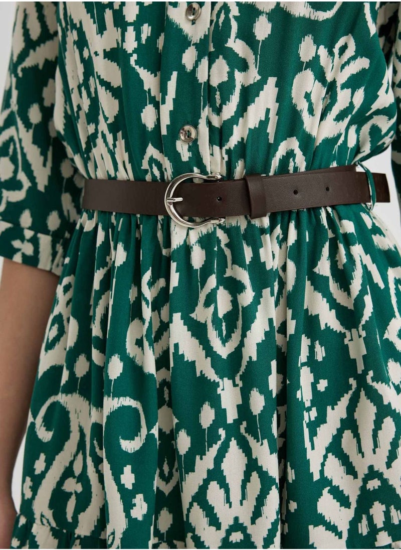 DeFacto - Shirt Collar Printed Midi Long Sleeve Dress - Image 1