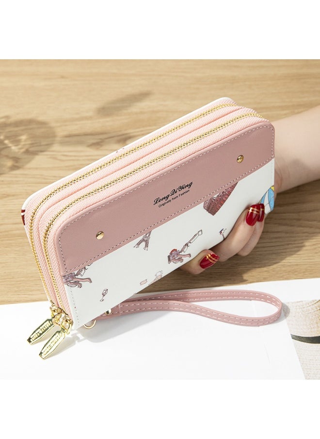 NIBEMINENT Women's Long Purse Double Zipper Mobile Phone Bag Student Riveted Money Clip Large Capacity Clutch Bag Soft Coin Purse  - Image 1