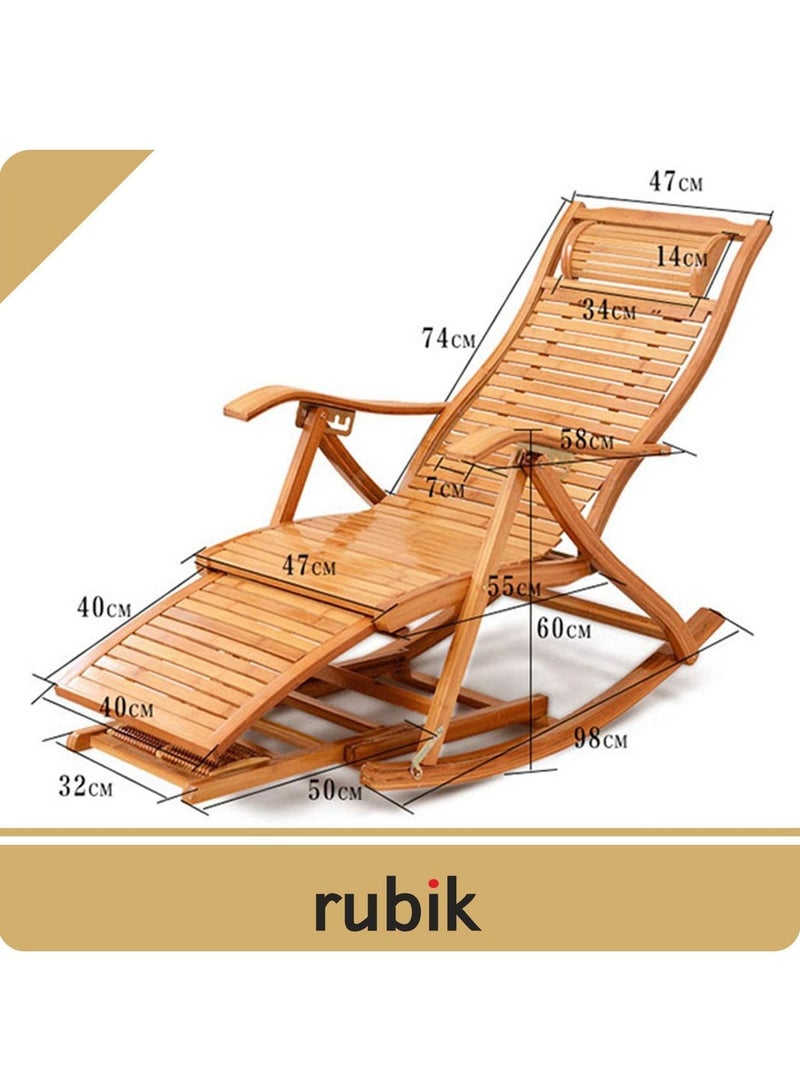 Rubik كرسي هزاز خشبي، كرسي استرخاء قابل للتعديل وقابل للطي مع وسادة قابلة للإزالة لدعم الساق، أسطوانة تدليك القدم، كرسي بذراع مريح - Image 3