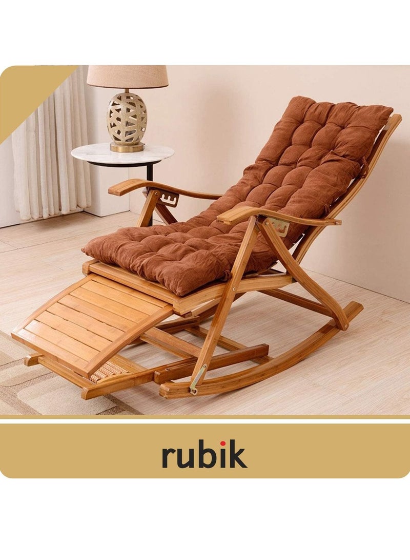 Rubik كرسي هزاز خشبي، كرسي استرخاء قابل للتعديل وقابل للطي مع وسادة قابلة للإزالة لدعم الساق، أسطوانة تدليك القدم، كرسي بذراع مريح - Image 4