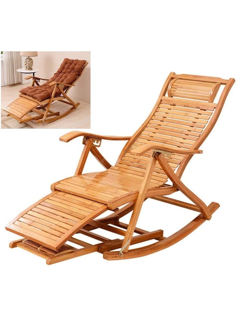 Rubik كرسي هزاز خشبي، كرسي استرخاء قابل للتعديل وقابل للطي مع وسادة قابلة للإزالة لدعم الساق، أسطوانة تدليك القدم، كرسي بذراع مريح - Image 1