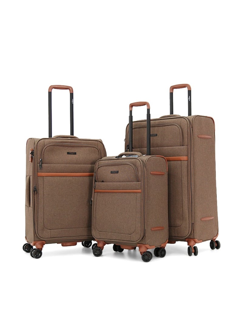 AMERICAN FLYER Softside Luggage Trolley Bag 3 Pieces Set,Brown (S-20",M-24",L-28") - Image 1