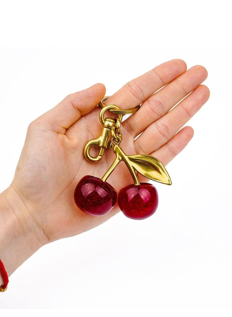 غنافوتو حلي حقيبة كرز لامع مع حلقة مفاتيح ومشبك – إكسسوارات لامعة من الراتنج والمعدن للمحافظ والحقائب - Image 4