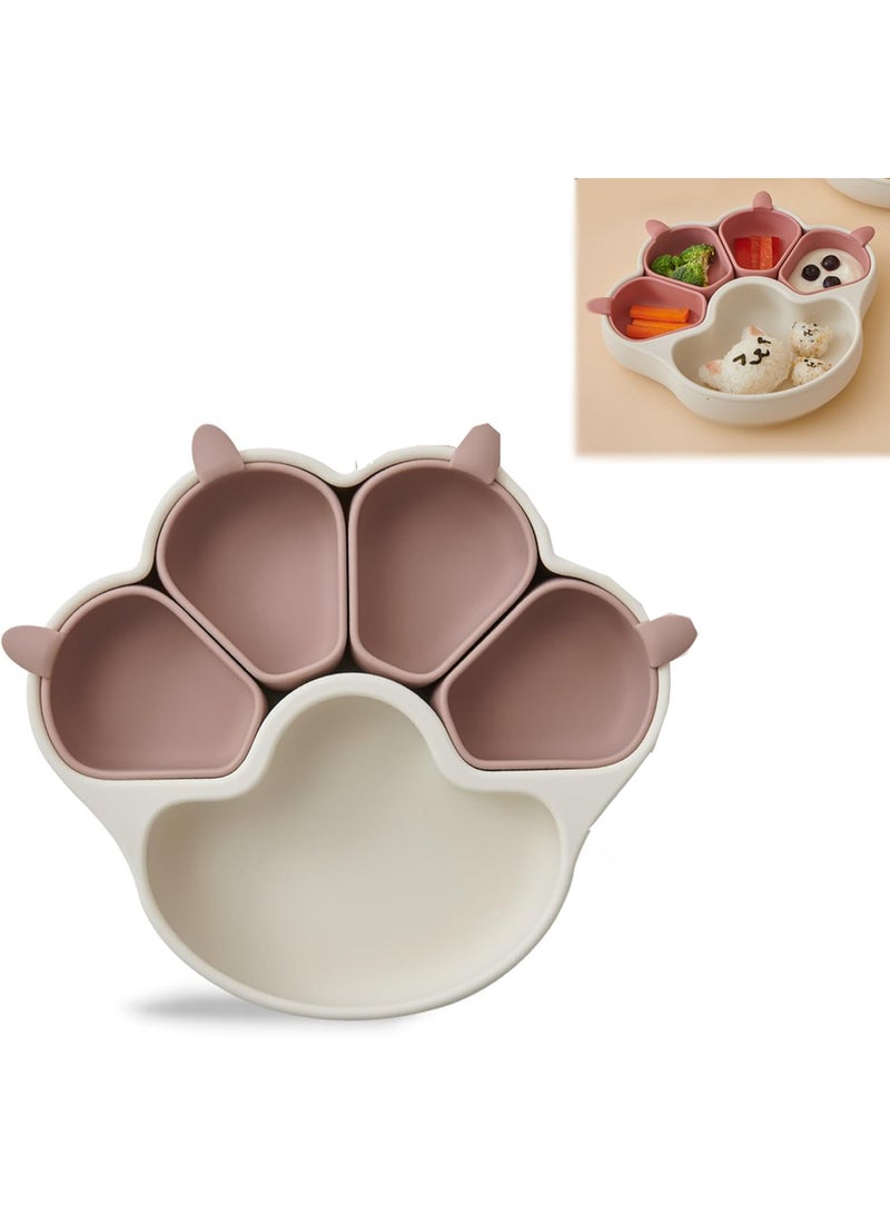 Barakah Divided Silicone Baby Toddler Suction Plates, Non-Slip, BPA Free, Non-Toxic, Led Weaning Supplies for Toddlers, Kids Travel Dish with Suction, Easy Clean Preschool Plate (Taupe Brown) - Image 1